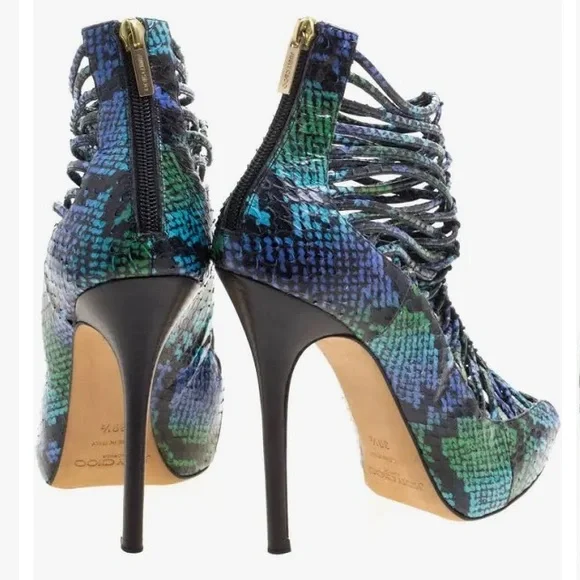 JimmyChoo Two Tone Python Leather Quaker Elaphe Open Toe Sandals Size 37.5
